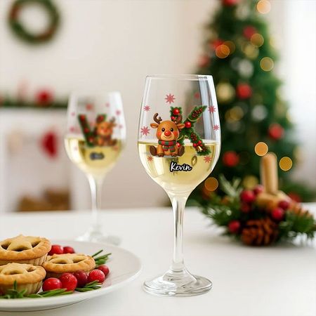 Merry Christmas - Personalised Elk Family Wine Glass